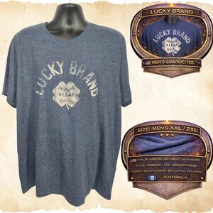 Lucky Brand 4 Leaf Clover Graphic T-Shirt Men’s XXL American Navy Tri-Blend NWT